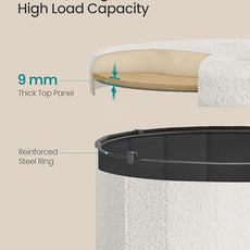 SONGMICS Mazie Collection - Round Storage Ottoman, Folding Footrest Stool with Removable Lid, Easy Assembly, Teddy Fleece Vanity Stool for Bedroom, Living Room, Entryway, Cream White ULSF606W01