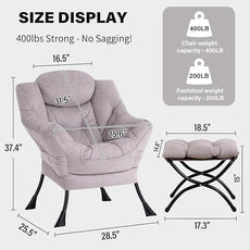 Tiita Modern Lazy Chair with Ottoman, Large Accent Armchair, Leisure Sofa Armchair with Footrest for Bedroom, Living Room, and Dorm Rooms