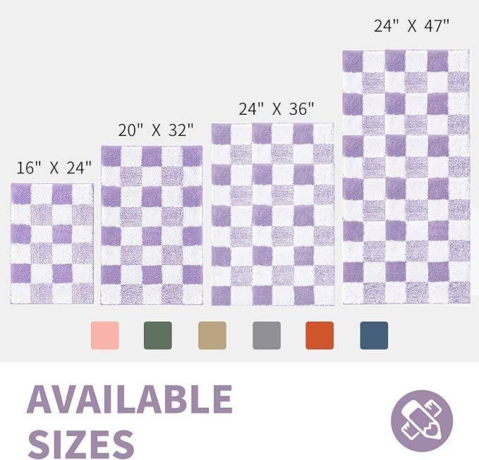 CozeCube Bath mats for Bathroom Non Slip, Fluffy Absorbent Microfiber Bath mat Washable, Aesthetic Bathroom Rugs, Long Purple Checkered Bath mat, Lavender, 47" x 24"
