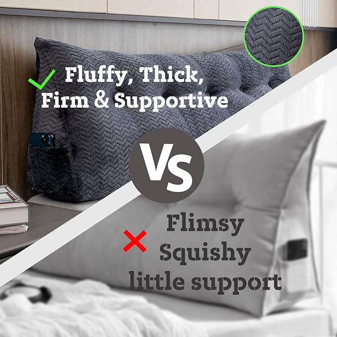 Large Bolster Triangular Headboard Wedge Backrest Positioning Support Bed Rest Reading Pillows Headboard Wedge Pillows for Day Bed Bunk Bed with Removable Cover, King (76x8x20 Inches)