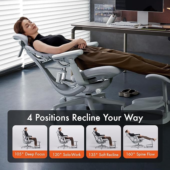 LiberNovo Dynamic Ergonomic Desk Chair + StepSync Footrest + Extra Battery Bundle - Comfy Home Office Chair with Adaptive Lumbar Support, 160° Recline & Built-in Spine Stretch, Black+45cm