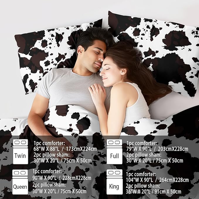 Western Comforter Set FullAnimal Cow Print Comforter Set Full Boys Black and White Farmhouse Bedding Quilt Girls Cowboy Country Bedding Western Room Decor Cow Print Country Quilt
