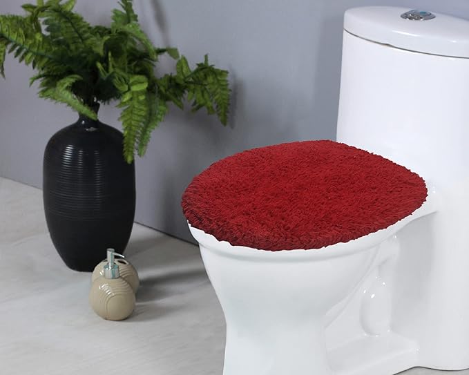 Home Weavers Double Ruffle Collection 100% Cotton Toilet Lid Cover, 18"x18" – Soft, Absorbent & Washable Bathroom Lid Cover with Non-Slip Backing, Red