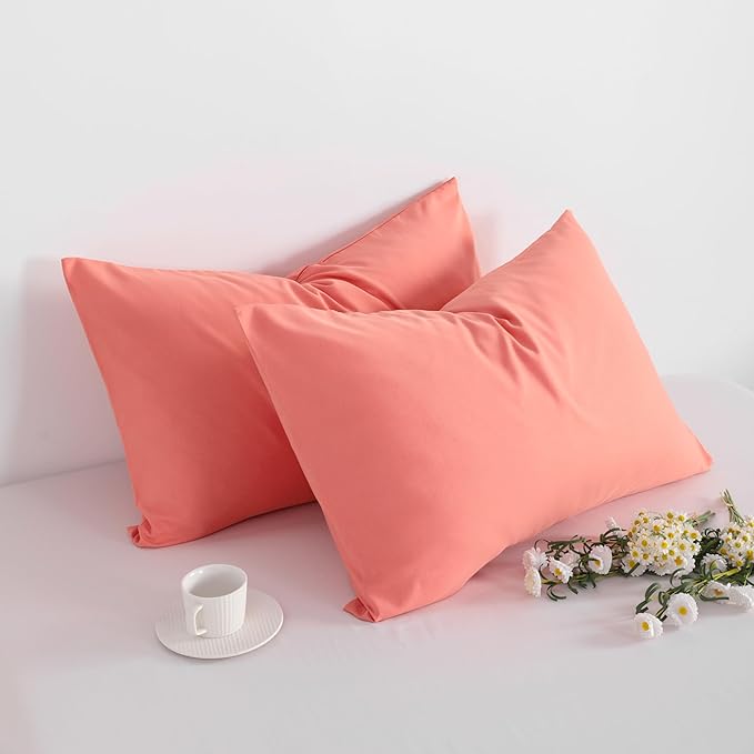 FLXXIE Microfiber Pillow Cases Queen Size Set of 2, Soft Pillowcases with Envelope Closure, Wrinkle Resistant Pillow Covers, 20x30, Coral