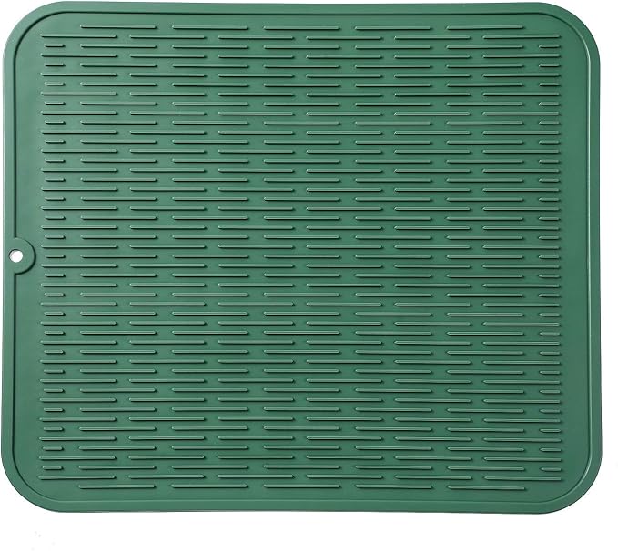 Silicone Dish Drying Mat for Multiple Usage,Easy clean,Eco-friendly,Heat-resistant Silicone Mat for Kitchen Counter or Sink,Refrigerator or Drawer Liner Green XL 18 inches x 16 inches