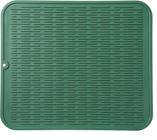 Silicone Dish Drying Mat for Multiple Usage,Easy clean,Eco-friendly,Heat-resistant Silicone Mat for Kitchen Counter or Sink,Refrigerator or Drawer Liner Green XL 18 inches x 16 inches