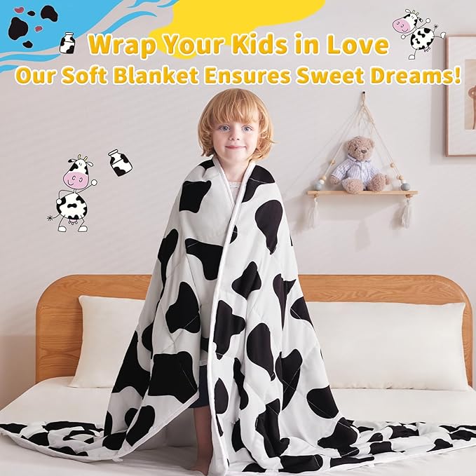 anfie Weighted Blanket Kids(36"x48" 3lbs) Weighted Blanket Cooling Blanket for Sleeping,Throw Size Breathable Blanket with Premium Glass Bead(White Cow)