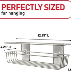 Command Shower Caddy Satin Nickel with Water Resistant Command Strips, Bathroom Organizer, Holds up to 6.5 lbs
