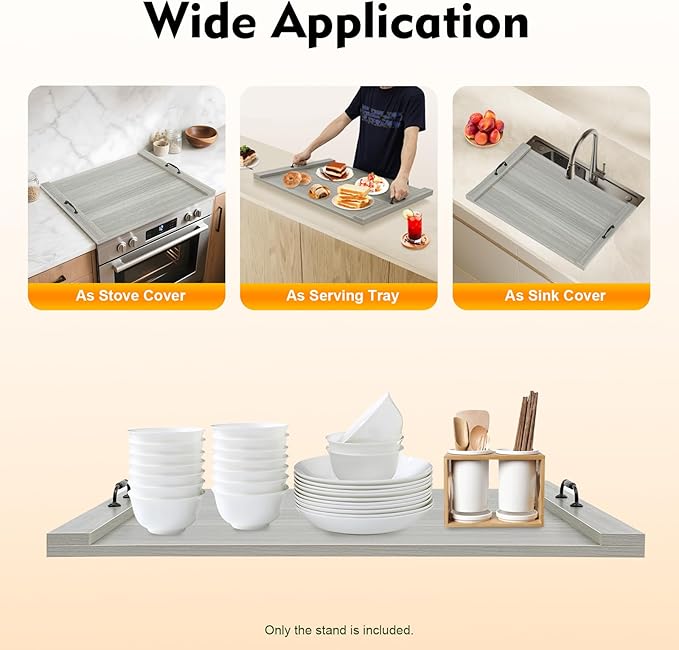 30×22inch Stove Top Cover Board, Rustic Wood Noodle Board Gas Electric Stove Cover, Kitchen Serving Tray for Small Apartments, Kitchens, RVs