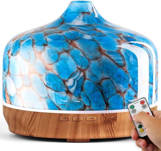 Porseme 500ml Essential Oil Diffuser, Aroma Ultrasonic Humidifier with Remote Control, BPA Free, Auto Shut-Off, 7 Color LED Light for Bedroom