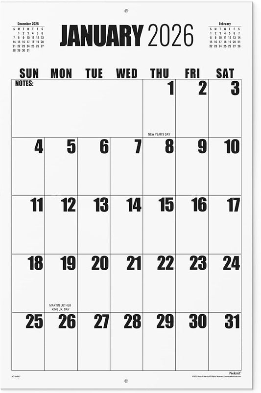 Wall Calendar 2026, Nekmit Calendar 2026 from January 2026 - December 2026, 22 3/4" x 14 3/4", Large Print Big Grid Wall Calendar, Perfect for Organizing & Planning