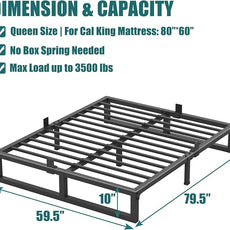 10 inch Queen Bed Frame Low Profile Metal Platform with Mattress Slide Stopper,Heavy Steel Slats Support Frames,No Box Spring Needed,Noise Free,Non-Slip,Easy Assembly