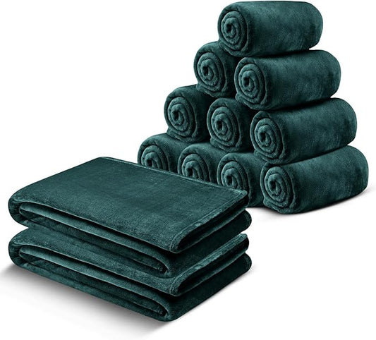 IR Imperial Rooms Fleece Blanket 12 Pack Twin Size 60 x 80 Inches - Super Soft Fluffy Throw Blanket for Sofa and Bed - Warm and Cozy Lightweight 400 GSM Microfiber Bed Throws Blankets (Twin, Emerald)
