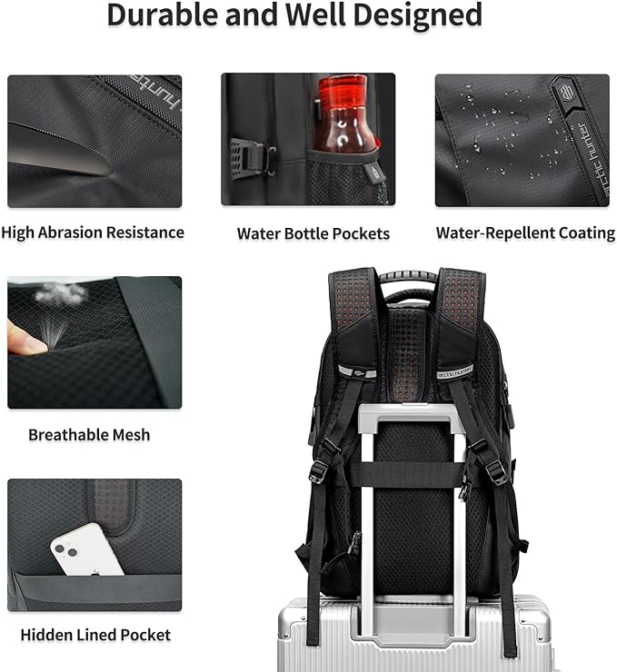 ARCTIC HUNTER AH Business Laptop Backpack for Men Work Commuting, 30L Large Travel Carry On Backpack Flight Approved for Airplane, Professional Adult College Backpacks Casual Daypack, Black