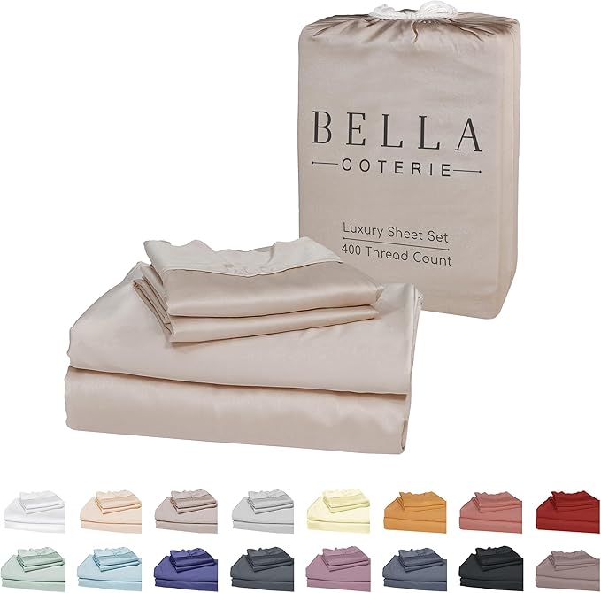 Bella Coterie Luxury Bamboo Viscose Split King Size Sheet Set | 2 Fitted Sheets for Sleep Number & Adjustable Beds | 100% Organically Grown | Cooling & Ultra Soft | 18” Deep Pocket [Dune]