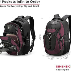 Swissdigital Design Laptop Backpack with USB Charging Port, Travel Backpack Fits 15.6 inches Computer, 31L College School Backpack for Women, Burgundy/Black | SD803-44