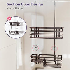 SWTYMIKI Shower Caddy Hanging Organizer - Over the Door Shower Caddy with Soap Holder, 11 Hooks, 2 Installation Ways, Stainless Steel Rustproof Bathroom Organizer, Bronze