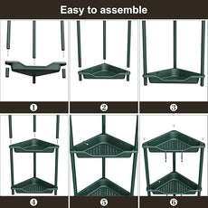 Orimade Rustproof 3 Tier Floor Standing Corner Shower Caddy Organizer, Plastic Metal Splicing Floor Corner Shelf Rack Stands for Bathroom, Dark Green
