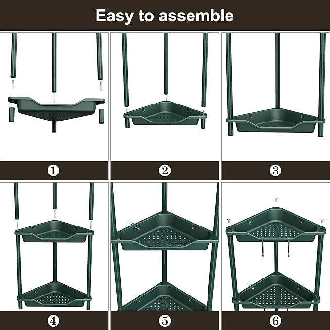 Orimade Rustproof 3 Tier Floor Standing Corner Shower Caddy Organizer, Plastic Metal Splicing Floor Corner Shelf Rack Stands for Bathroom, Dark Green