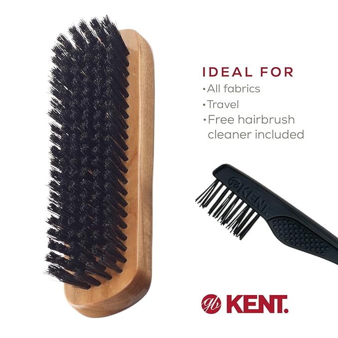 Kent CC2 Finest 100% Handcrafted Black Boar Bristle Cherrywood Clothes Brush and Travel Size Lint Remover for Cashmere, Wool, and Silk - Sweater Fuzz Remover, Suede Brush, lint Remover for Pet Hair