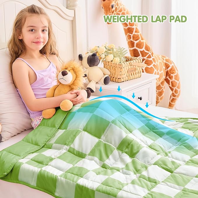 yescool Green Checkered Weighted Blanket 7 Pounds Plaid Weighted Throw Blanket, Heavy Blanket for Sleeping, Tartan Bed Throw Blanket Gift for 60-80lbs, 40"x60"