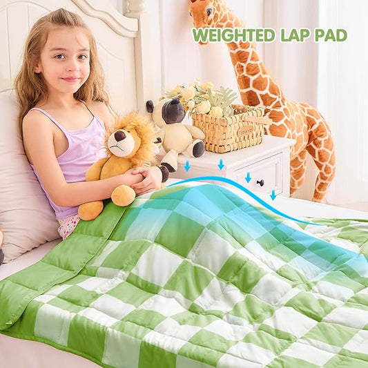 yescool Green Checkered Weighted Blanket 10 Pounds Plaid Weighted Throw Blanket, Twin Heavy Blanket, Tartan Bed Throw Blanket Gift for 80-110lbs, 48"x72"