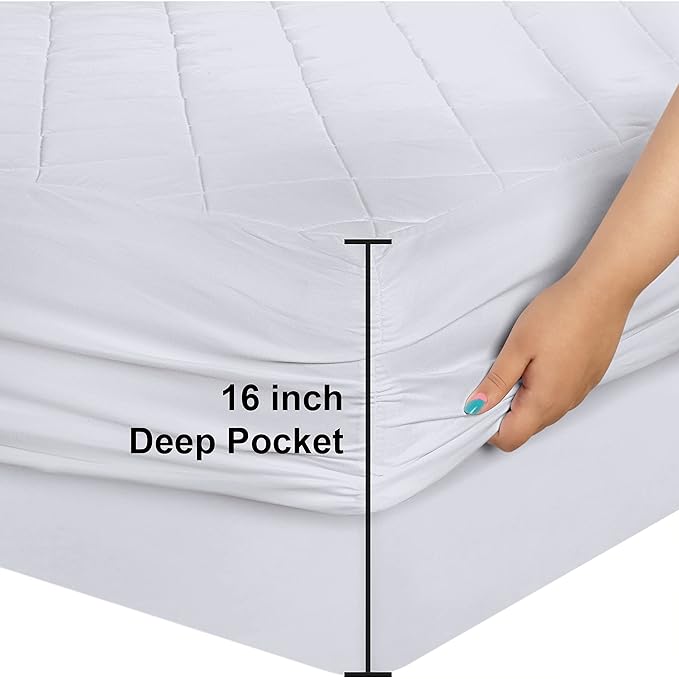 Utopia Bedding Quilted Fitted Mattress Pad, California King Size, Elastic Fitted Mattress Topper Protector and Cover with Deep Pocket Stretches up to 16 Inches, Machine Washable (White)