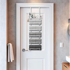Hanging Towel Racks for Bathroom No Drill - Over The Door 6-Tier Bath Towel Storage Organizer for Small Bathrooms - Back Door Large Tiered Towel Holder Hanger for Rolled Towels RV Camper White
