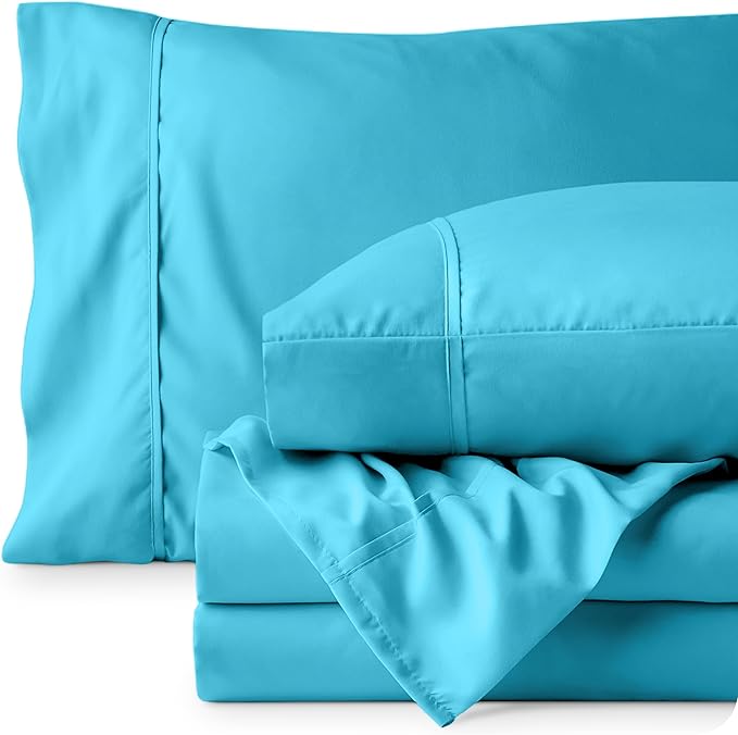 Bare Home King Sheet Set - Luxury 1800 Ultra-Soft Microfiber King Bed Sheets - Double Brushed - Deep Pockets - Easy Fit - 4 Piece Set - Bedding Sheets & Pillowcases (King, Aqua) BareHome