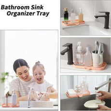 Silicone Bathroom Soap Dishes with Drain Spout-Bathroom and Kitchen Sink Organizer,Sponge Holder,Dish Soap Tray,Perfect for Dispenser,Scrubber,Bottle,Cup on Sink or Counter-Pink 9.6