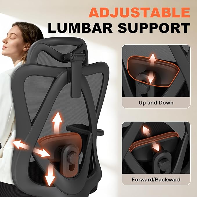 AnyGod Office Chair Ergonomic Desk Chair,Adjustable Headrest Lumbar Support,300lbs Wide Seat Big and Tall with 3D Armrests, Comfy for Computer Work, Study, Home Office (Black)