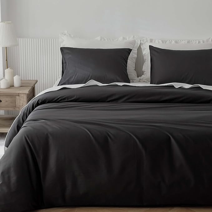 HeimenAogo Egyptian Cotton Duvet Cover Twin/Twin XL Sateen Weave, Silky Soft and Breathable Bedding Set with Zipper Closure, Long Staple Cotton Bed Linen Moonless Night Black 2Pcs (68"×90")