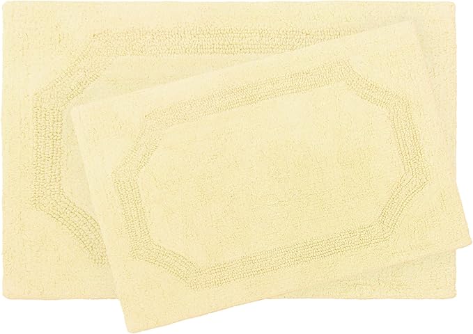 Laura Ashley - Reversible Cotton Bath Mat, Premium Bathroom Décor, Machine Washable Bathroom Rug, Highly Absorbent, 17"x24"/20"x32" 2-Piece Set, Yellow (Pack of 6)