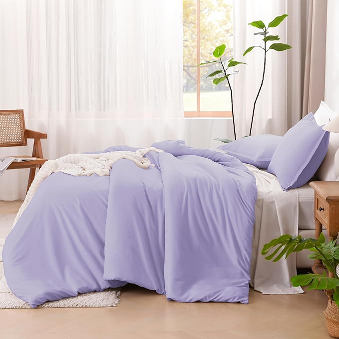 Litanika Comforter Set, Lightweight Solid Bedding Comforter Set, Fluffy Down Alternative Bed Set, Lavender, King