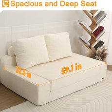 COMAX Convertible Sofa Bed Queen, Folding Floor Couch Corduroy Fold Out Couch Bed Sleeper Mattress with Back Pillows, Boneless Pull Out Loveseat Comfy Futon Lounge for Living Room Bedroom, Beige