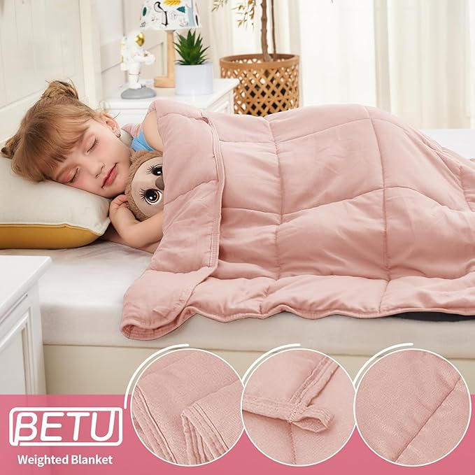 Pink Weighted Blanket Kids 10lbs, 40"x60", Twin Size Cooling Heavy Throw Blanket for 80-120lbs, Microfiber Soft Thick Big Blankets Weighted Comforter Breathable Gift for Sleeping