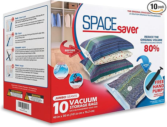 10 Pack Jumbo Vacuum Storage Bags for Comforters, Blankets & Clothes – Jumbo Vacuum Sealed Compression Bags with Hand Pump – Space Saver Storage Bags for Bedding, Moving, Travel & Organization