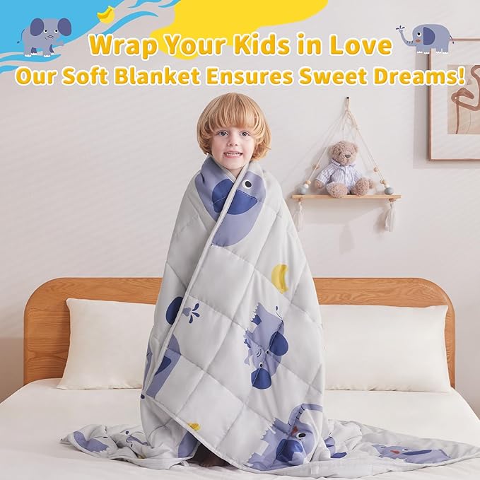 anfie Weighted Blanket Kids(40"x60" 7lbs) Weighted Blanket Cooling Blanket for Sleeping,Throw Size Breathable Blanket with Premium Glass Bead(Grey Elephant)
