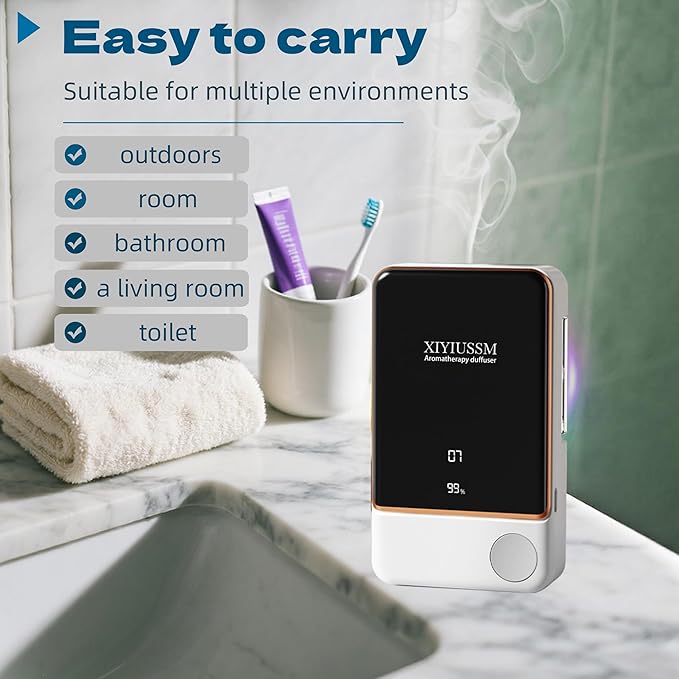 Waterless Essential Oil Diffuser for Home & Office Cordless Battery Operated Aroma Diffuser with 7 Mist Levels, Ultrasonic Air Freshener for Large Rooms Bedroom Bathroom Car Small & Portable