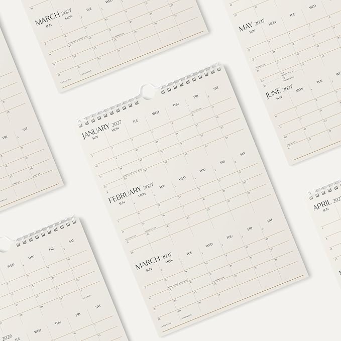 Karto 3 Month Wall Calendar 2026 - Vertical 11x17 inch January 2026 to June 2027 - Boost Your Productivity and Easy Planning with the Aesthetic Monthly Calendar - Beige