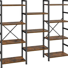 SUPERJARE Triple 4 Tier Bookshelf, Bookcase with 11 Open Display Shelves, Wide Book Shelf Book Case for Home & Office, Rustic Brown