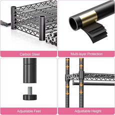 Heavy Duty Rolling Garment Rack 3 Tiers Adjustable Wire Shelving Clothes Rack with 1 Rods and Side Hooks,Storage Closet Clothing Rack with Wheels Black 15.7