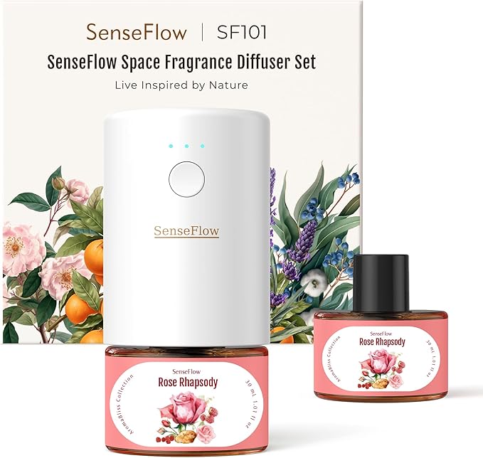 SF101 Pro Waterless Plug-In Air Freshener, 100% Plant-Based Ultrasonic Diffuser, Adjustable 120-Day Scent Air Mist, Covers 100㎡ for Home, Hotel-Rose Rhapsody