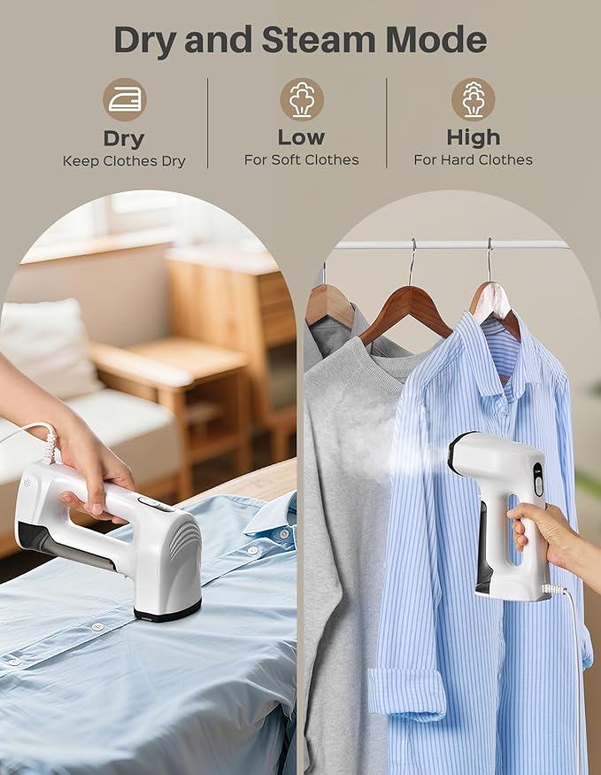 Sweepulire Vacuum Steamer for Clothes, 2500Pa Suction Handheld Clothes Steamer, 3 Modes, LED Display, Portable Travel Steamers for Clothes, Steaming & Ironing 2 In 1, 160ml Water Tank (for 110-120V)