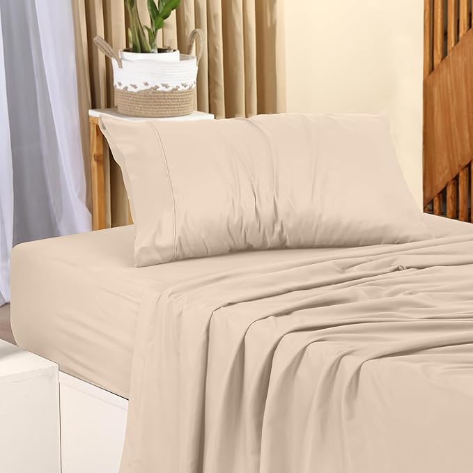 Utopia Bedding Twin XL Sheet Set – 3 Piece Bed Sheets for Twin XL Size Bed, Soft and Breathable Microfiber, Includes 1 Fitted Sheet, 1 Flat Sheet and 1 Pillowcase (Beige)