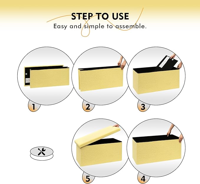 PINPLUS Storage Ottoman Bench, Folding Upholstered Sherpa Ottoman, Large Storage Chest Footrest with Lids, Entryway Bench for Living Room, Yellow, 31.5'' x 15.7'' x 15.7''