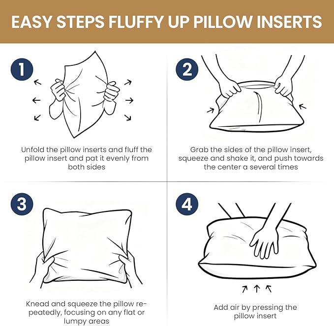 BHZ Throw Pillows 12x20 Euro Pillow Inserts Set of 2, Down Feather Alternative Pillow Inserts, Decorative Soft Large Square White Throw Pillows Insert for Couch Bed Dorm Sofa with Cotton Cover