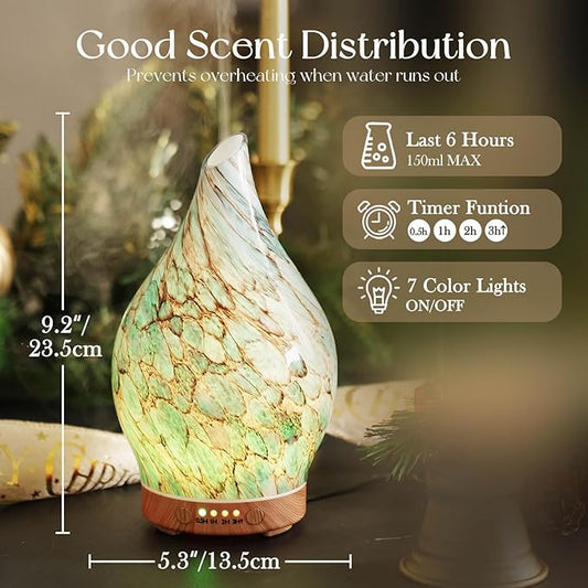 Porseme 100ml Essential Oil Diffuser Glass Color Changing Aroma Air Diffusers Aromatherapy Ultrasonic Cool Mist Humidifier 4 Running Hours Waterless Auto-Off for Sleeping Yoga Office Spa (Light Blue)