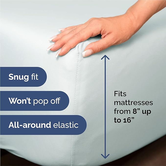 Split King Sheets Set 7 Piece - Includes 4 Pillowcases - Bed Sheets Split King - Soft Hotel Luxury Bedding - Cooling, Comfy & Breathable - 1 Flat & 2 Fitted & 4 Pillowcases w/ Deep Pockets - Ice Blue