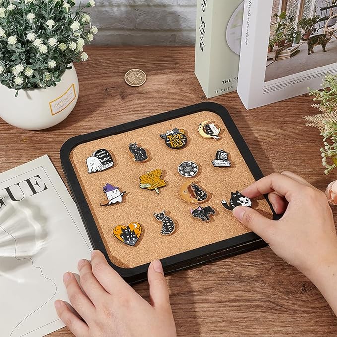 BENECREAT Pin Board Square Cork Board, 0.8inch Thick Bulletin Display Board Wall Mounted Cork Board for Brooch Pin Storage, Office Home Festival Wedding Decor, 7.8x7.8inch